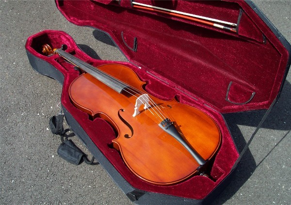 Size SOLID WOOD CELLO + HARD CASE w/ WHEELS   